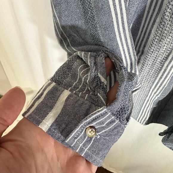 Maeve By Anthropologie Women's Medium Blue & White Viscose Button Up Blouse - Picture 7 of 9